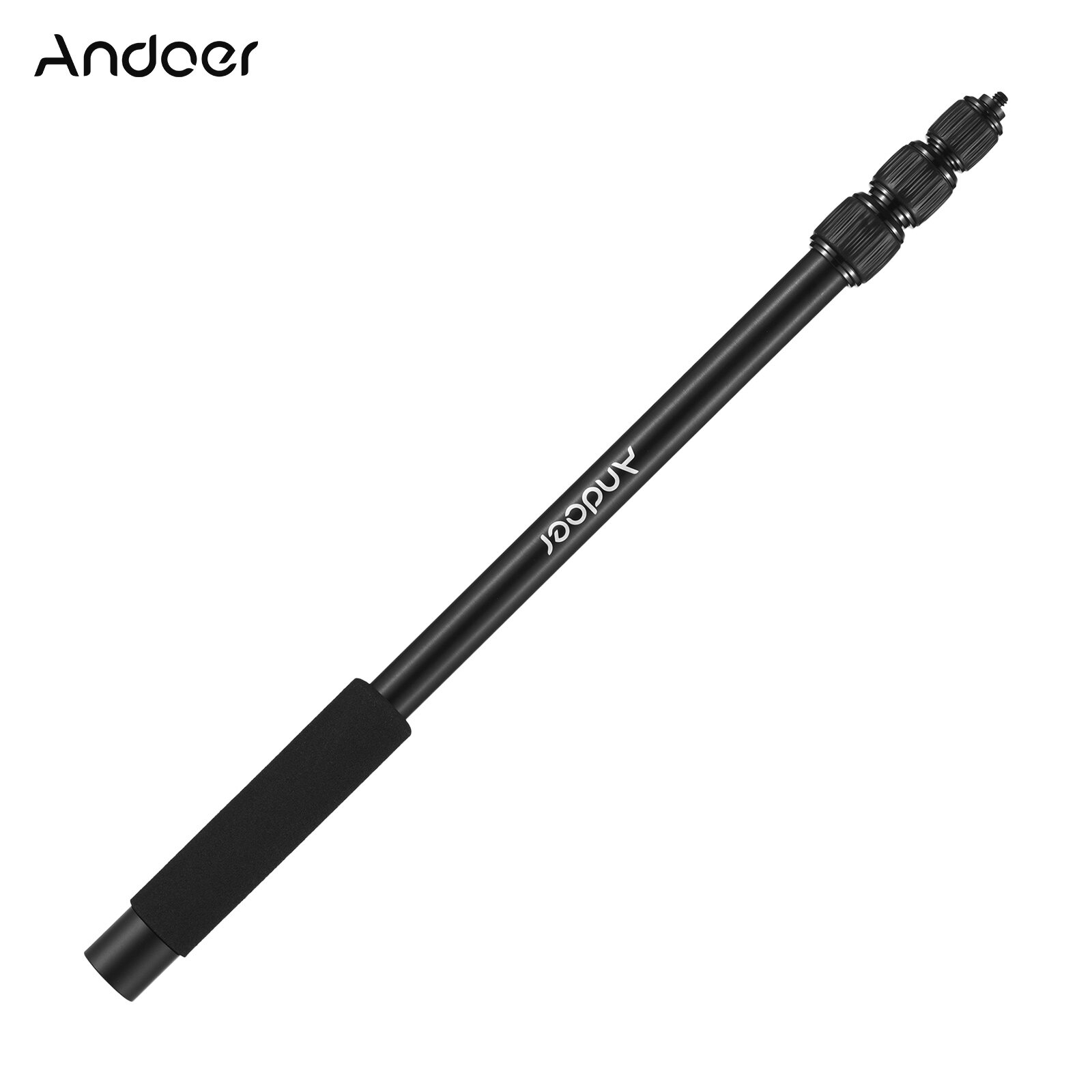 Andoer Handheld Microphone Boom Arm 4-Section Extendable Mic Arm Aluminum Alloy Boom Pole for Microphones 1/4 Inch Screw & Thread with Foam Grip Twist Locks 45cm-155cm/18in-61in Adjustable Length 2kg 