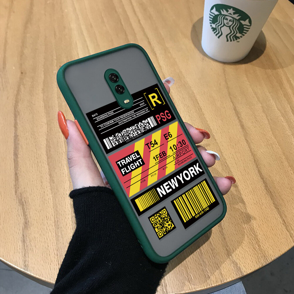Hontinga Casing Case For One Plus OnePlus 6T Case Creative Flight Ticket Frosted Transparent Hard Back Cover Phone Case Soft Silicone Edge Full Cover Casing Hard Case For Boys For Girls
