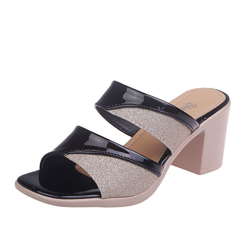 2022 New Summer Lazy Half Slippers Women's Shoes Sandals Peep Toe Chunky Heel Versatile Fashion Slippers Outer Wear Trendy Sandals