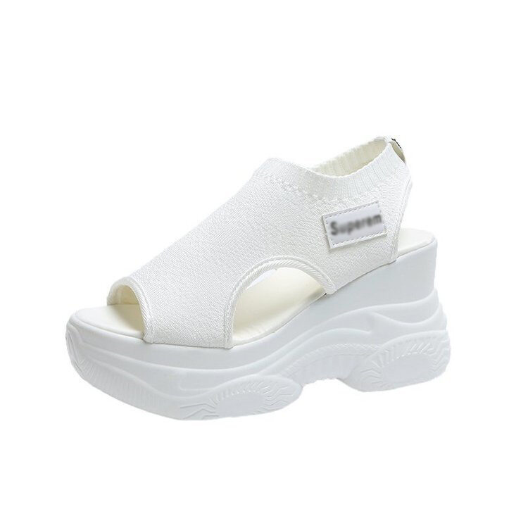 Croc summer new style flying woven thick-soled wedge fish mouth sports sandals female Korean version of the platform casual sandals