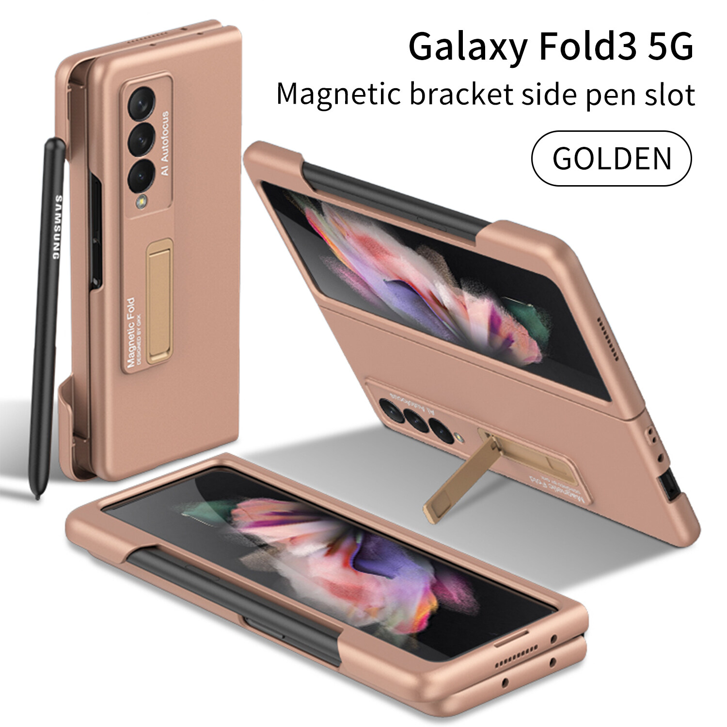 [Magnetic Bracket+Side Pen Slot] KISSCASE for Samsung Z Fold 4 5G Z Fold3 Ultra Slim Case With Magnetic Holder Stand And Side S Pen Slot Tray Phone Holder Case for Samsung Galaxy Z Fold 4 5G Phone Cas