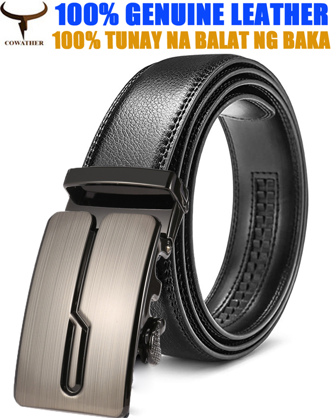 COWATHER Men Ratchet 3.5cm Leather Dress Belts with Genuine Cow Leather Slide Casual Belt for Men with Metal Automatic Lock Buckle, Fashion, Classic, Dress, Casual, Everyday Durable Belts