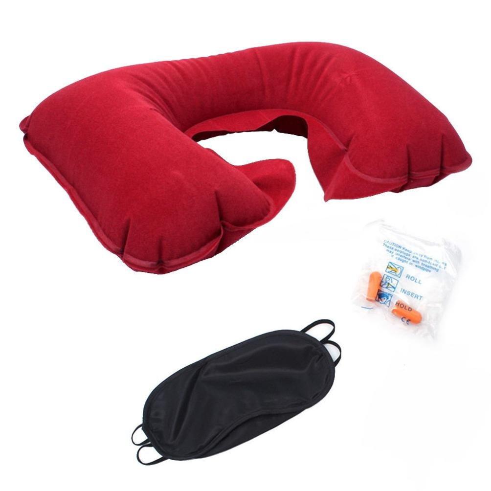2019 New Inflatable Flight Travel Pillow Neck U Rest Air Cushion+ Eye Mask + Earplug Set (1 x Inflatable Pillow 1 x Eye Mask 2 x Earplug)