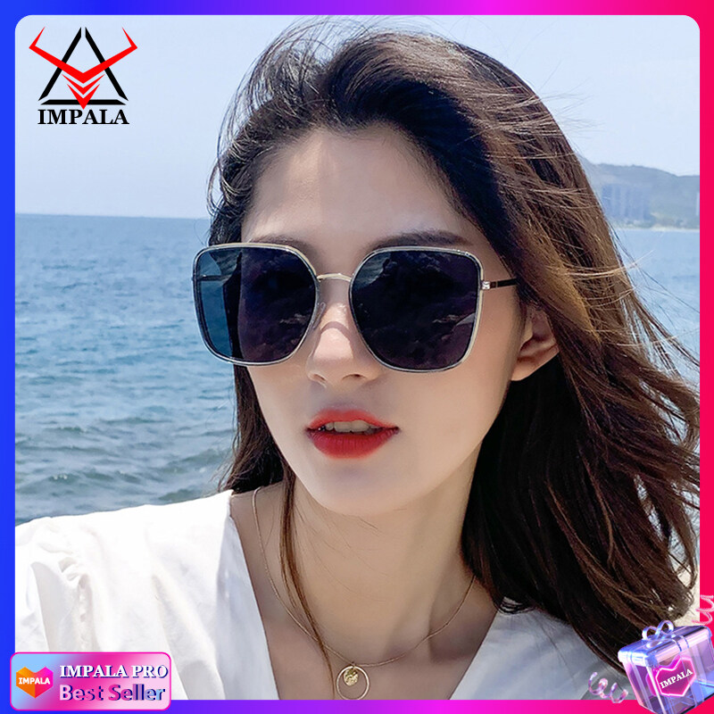 IMPALA QT1637W Korean Style Original Sunglasses for Women Anti Glare UV Protection Sun Glasses for Driving Traveling Resin Lens Metal Frame