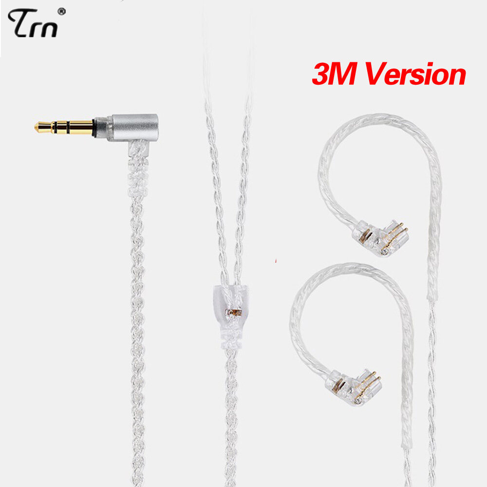 TRN A2 Replacement Earbuds Cable Silver Plated 3.5mm Upgrade Audio Earphone Wire MMCX/SPin/2Pin 0.75mm 0.78mm Headsets Cable For BLON BL03 Moondrop Aria KATO KZ EDX ZSN Pro CCA CA16 Pro TRN MT1 Pro TF