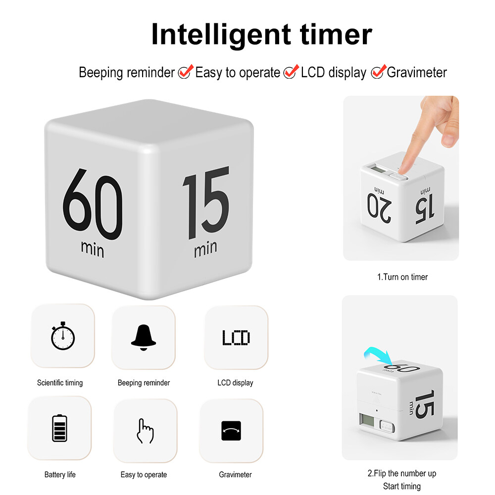 ENRIC LCD Loud Alarm Digital Kitchen Timer Cube Timer Gravity Flip Kitchen Timer for Time Management and Countdown Settings with LCD Display and Loud Alarm