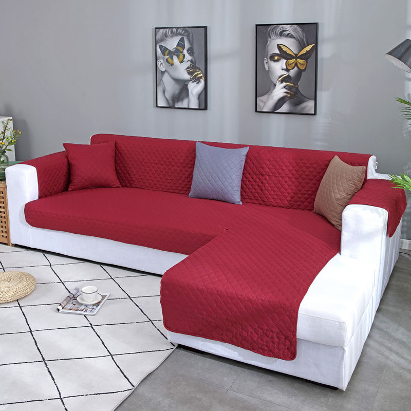 Waterproof Corner Sofa Cover for Living Room Non Slip L Shape Quilted Couch Cover Solid Slipcover Furniture Protector