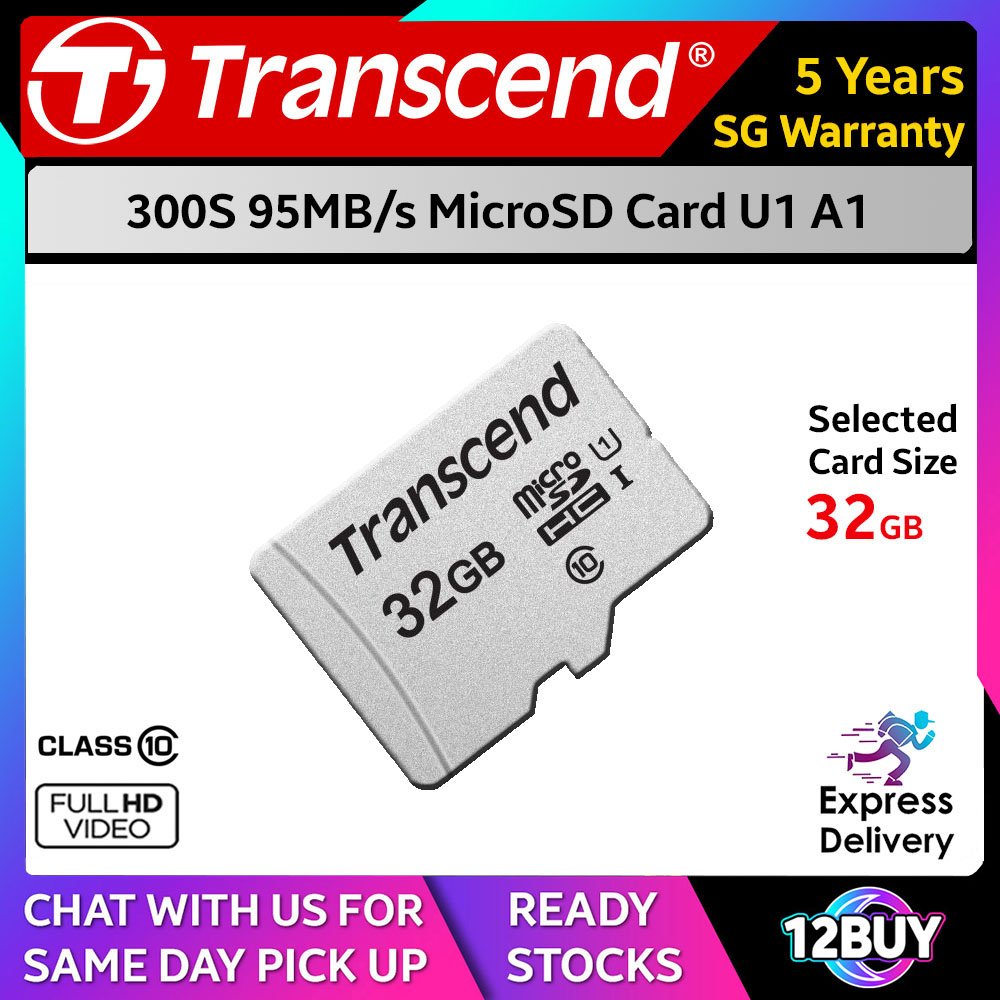 Transcend 300S MicroSD Card 95MB/s C10 16GB A1 32GB 64GB U1 128GB 256GB 512GB U3  Express Door Delivery 3 to 7 Days