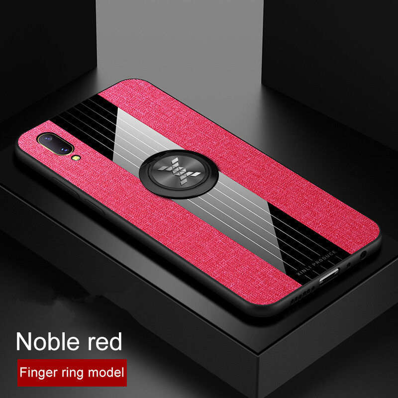 Hontinga Casing Case For VIVO V11 Pro Case Fabric Cloth Back Case With Metal Finger Ring Holder Matte Protective Hard Cover Phone Case Shockproof Cases Coque Handphone Hard Case For Boys Girls Men Wom