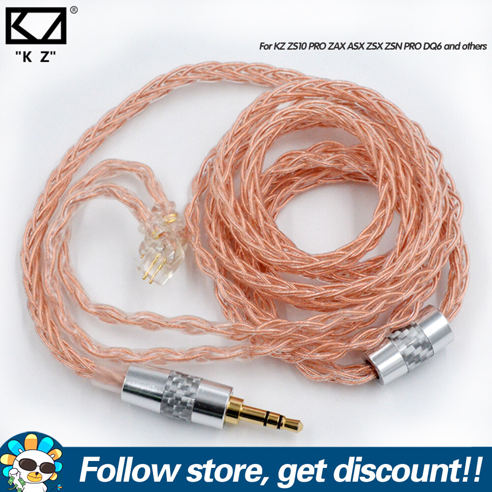 KZ Headset Cable 8 Core High Purity Oxygen-free Copper Upgrade Cable 3.5mm Plug 0.75mm Pin Pink Gold Headset Upgrade Line Premium Sound Quality KZ Earphone Replacement Cable For KZ ZS10 PRO ZAX ASX ZS