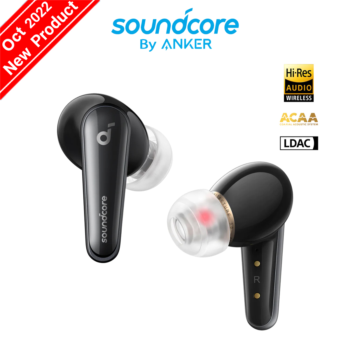 Anker Soundcore Liberty 4 All-New True Wireless Earbuds Wireless Bluetooth Earphone with Premium Sound and Spatial Audio, Crisp, Clear Sound via ACAA™️ 3.0 Coaxial Acoustic System, 9/28 Hours of Playt