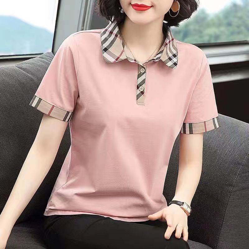 【100%Cotton】100KG Fat Female can Wear Korean Style Short Sleeve Women Polo Shirt Loose Casual Cotton Lapel polo t shirt lady Blouse Trendy