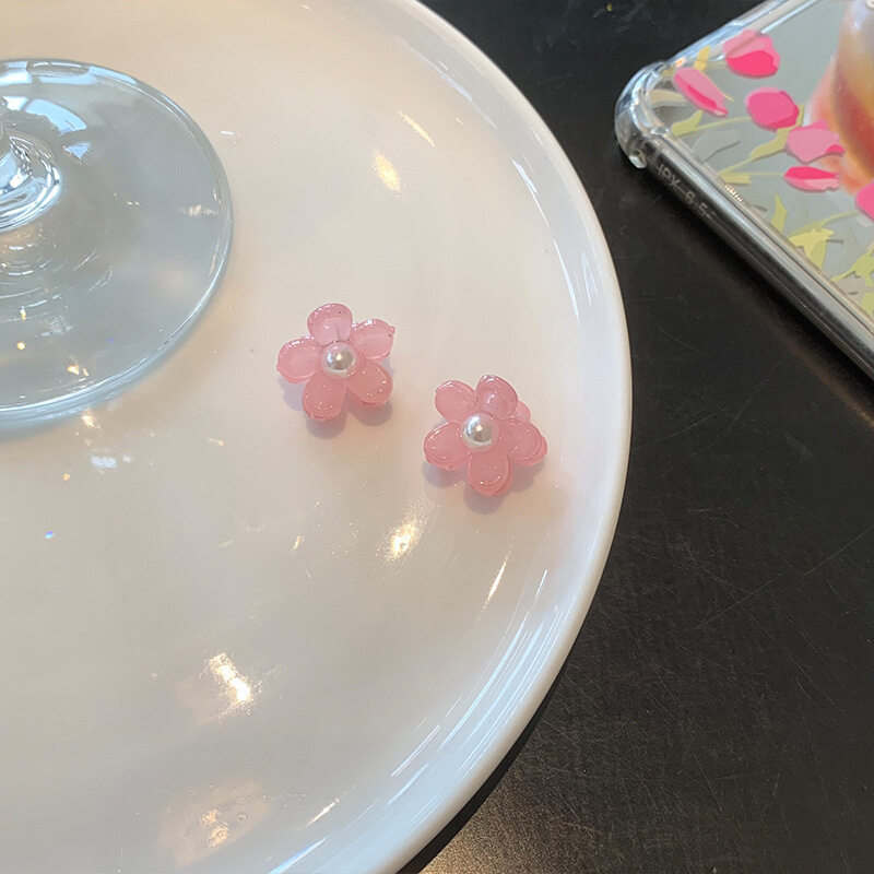 Pink Mini Flower Hairpins for Women Pearl Rhinestones Floral Side Clips Braid Hairstyle Bangs Clips Sweet Cute Korean Style Girls Female Hair Accessories