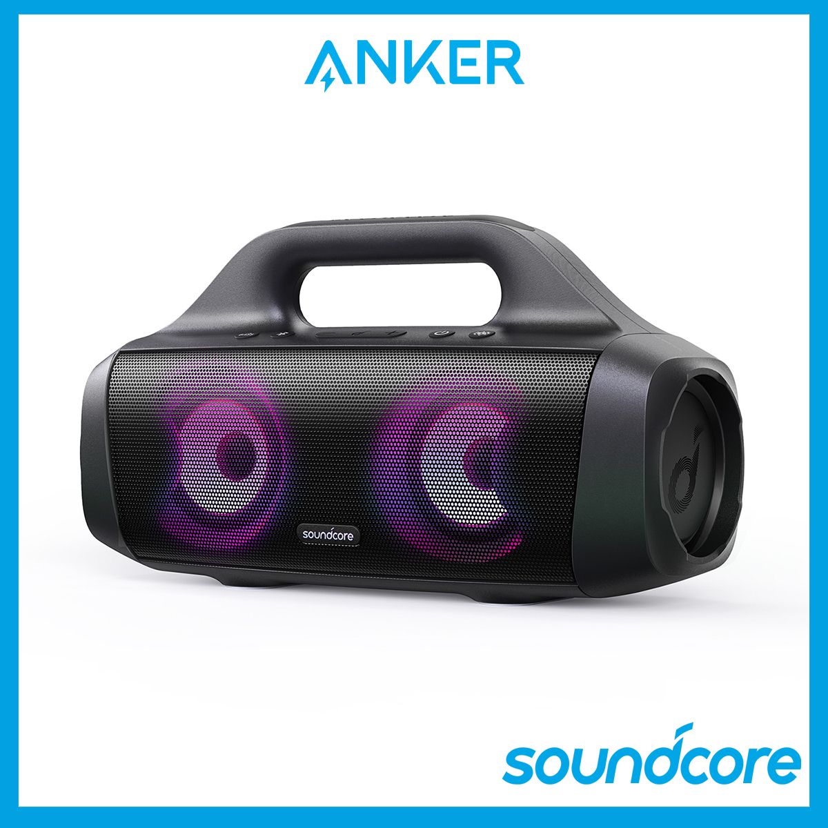 Soundcore by Anker Soundcore Select Pro, Outdoor Bluetooth Speaker with BassUp Technology, IPX7 Waterproof, 16H Playtime, App, LED Lights, Built-in Handle, Portable Bluetooth Speaker for Outdoors, Cam