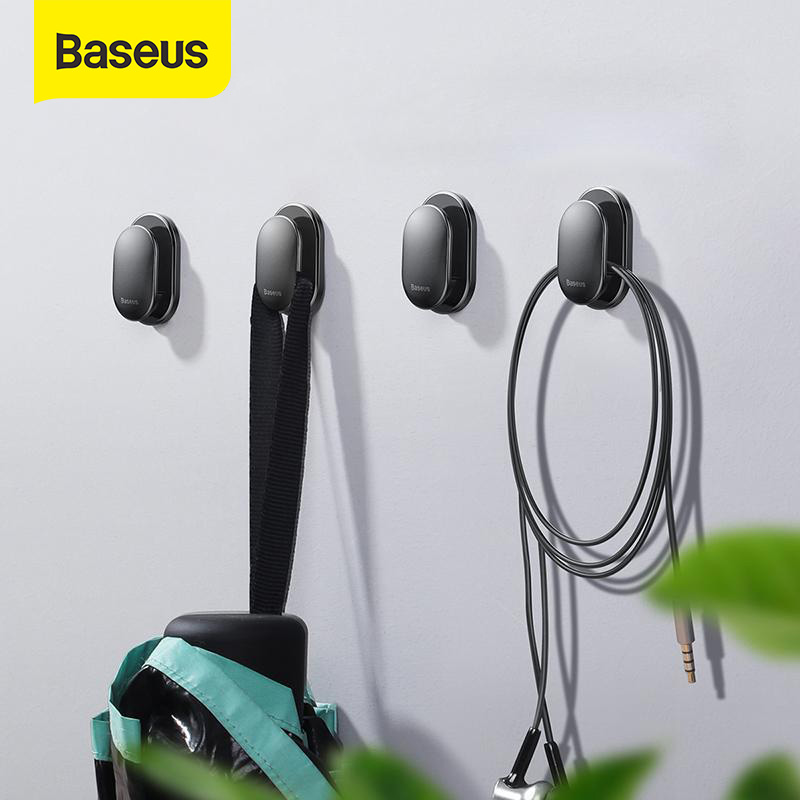 Baseus Mini Car Phone Holder  Cable Organizer  iphone Micr-O Type-C Wall holder Strong Adsorption Hook For Home Office Car  4pcs  a Sale