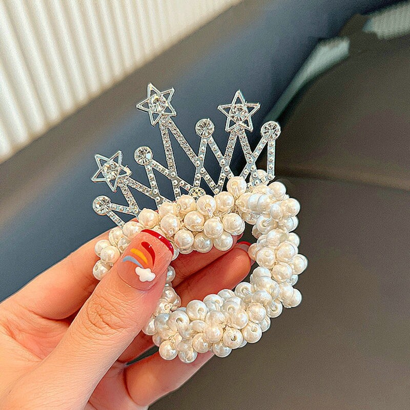 MJartoria Children's Headdress Princess Headband South Korea New Pearl Flower Little Girl Tie Hair Head Rubber Band