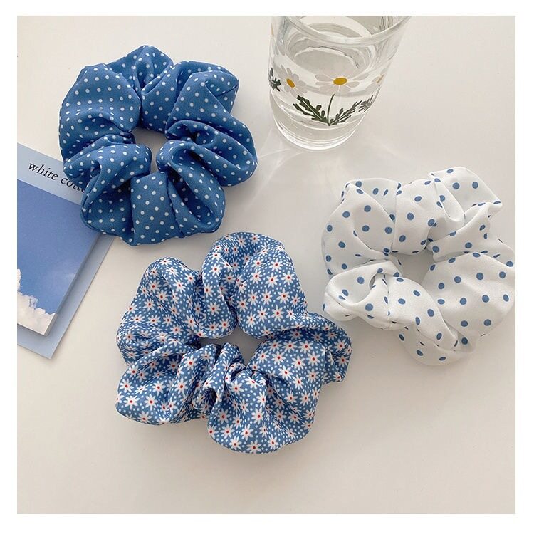 TIZHAN Korean Small Daisy Polka Dot Hair Tie Female Large Intestine Hair Rope Rubber Band Lattice Hair Rope