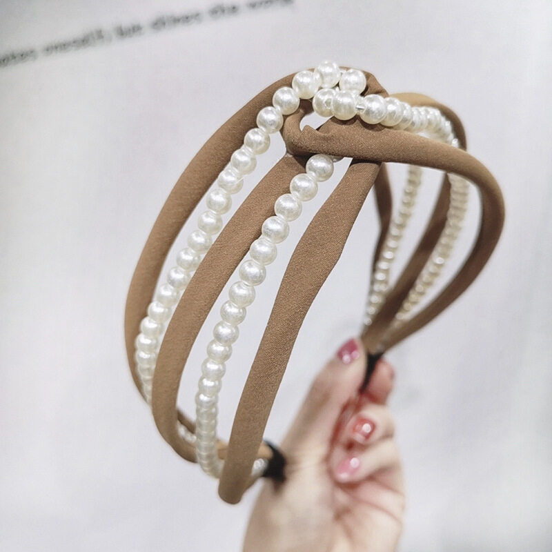 Fashion New Korean Pearl Headband Cross Headband Hollow Woman Exquisite Wild Hair Band Hair Accessories