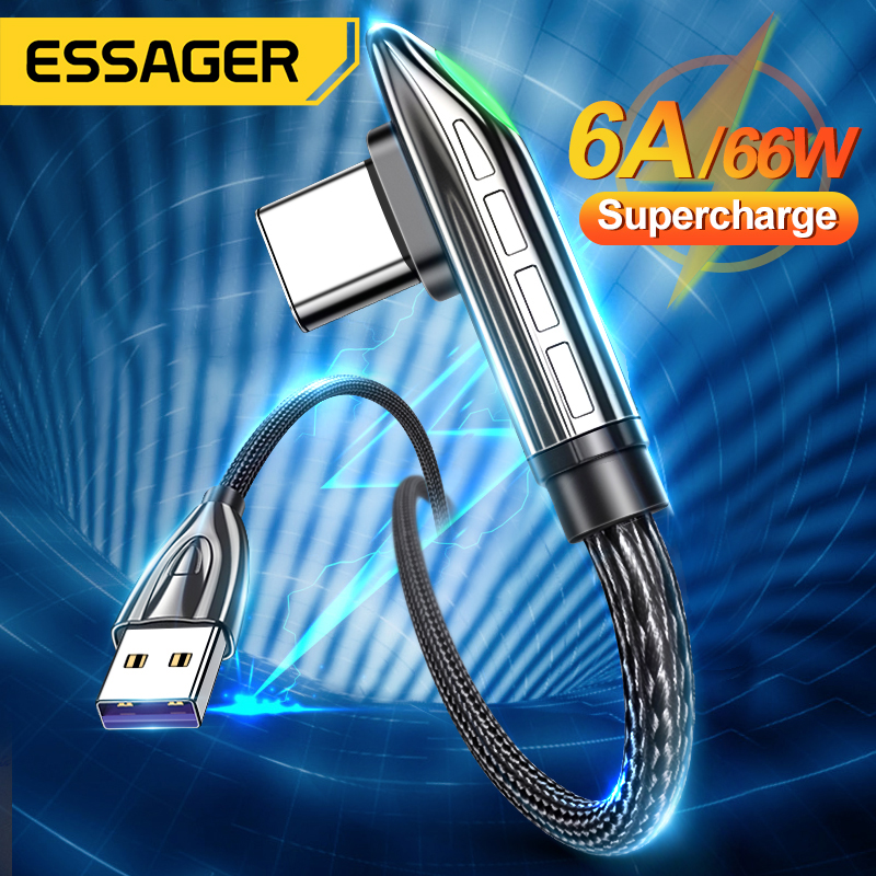 [6A SUPER CHARGE]Type C Cable Essager For Huawei Mate 40 Pro Samsung LED 6A Fast Charging Cable For Xiaomi Vivo Oppo 0.5M/1M/2M