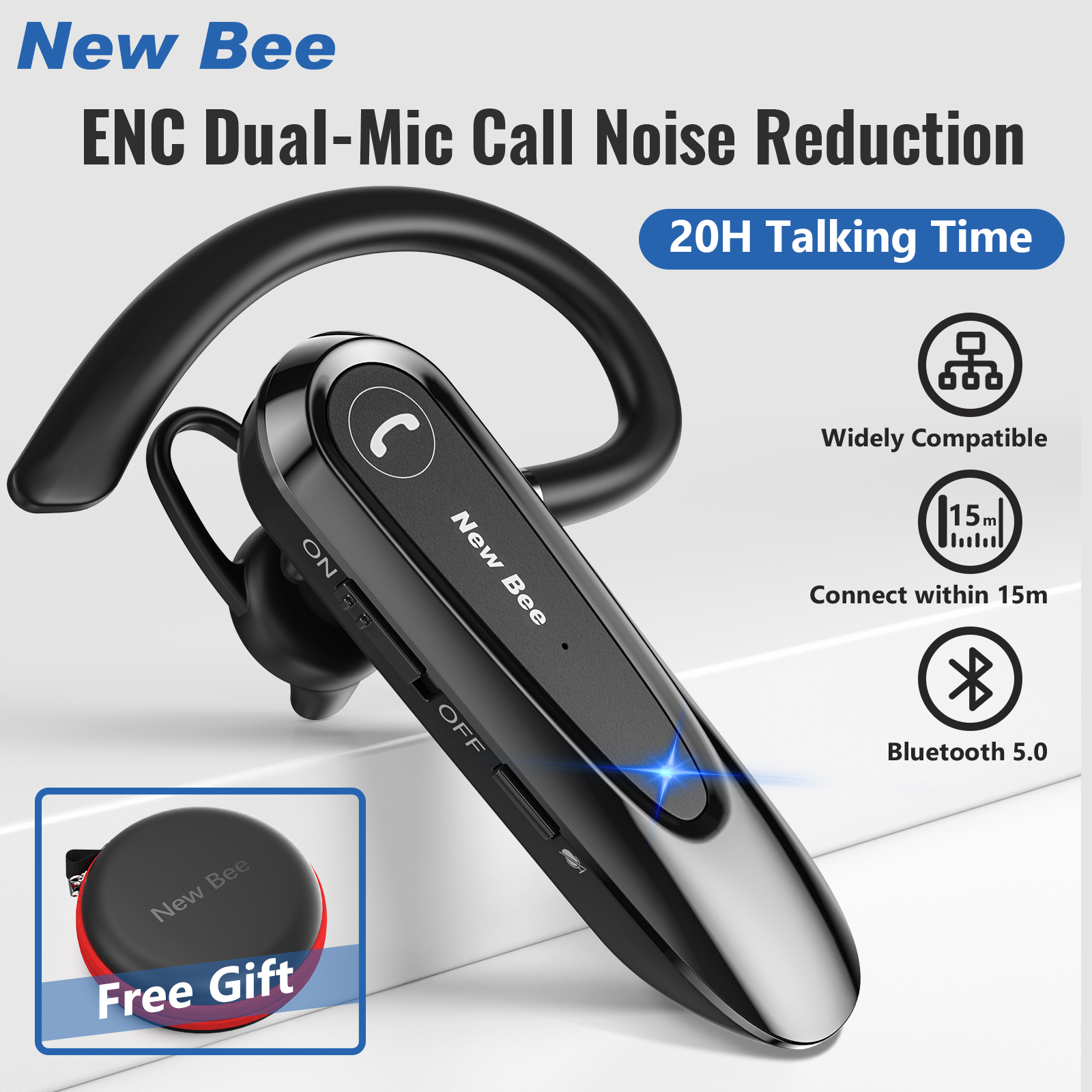 【New Arrival】New Bee LC-B45 Bluetooth Earphone Bluetooth 5.0 Wireless Earphones Smart Noise Reduction 20hrs Talking Time Waterproof Wireless Earbuds Bluetooth Headphones for Samsung S20 Huawei Xiaomi