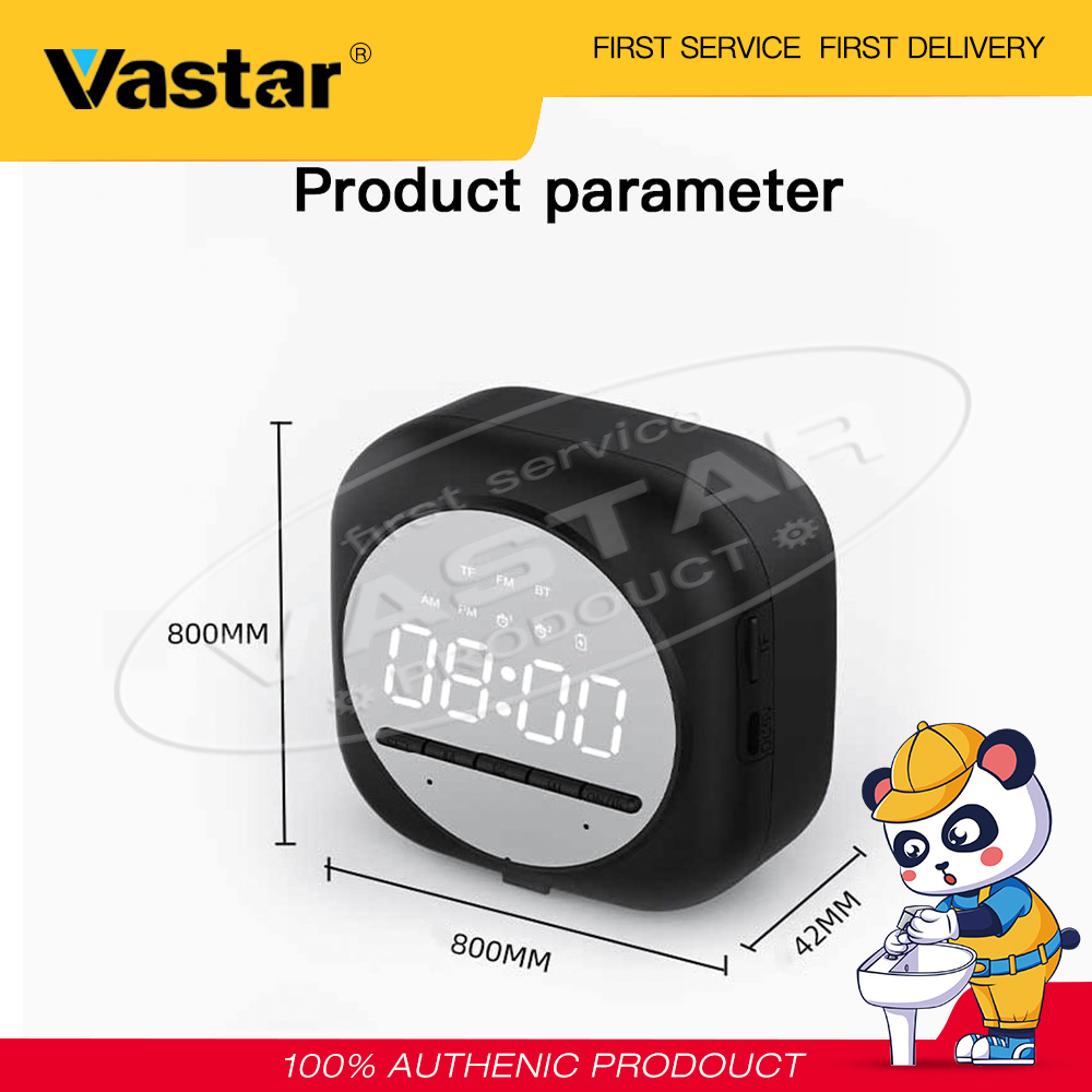 Vastar Bluetooth 5.0 Speaker Mini Alarm Clock Extra Bass Portable Mini Speaker Super Bass Stereo Speakers Hands-free Calling Mirror Screen Support FM TF