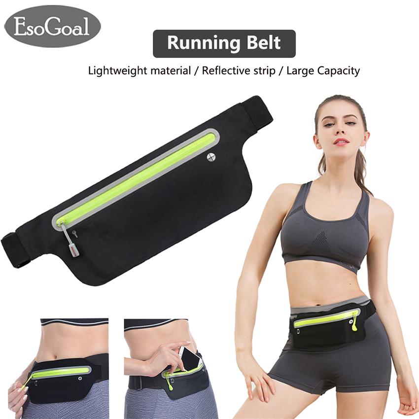 EsoGoal Slim Running Belt Waist Pack, Water Resistant Runners Belt Fanny Pack with Zipper Ultra Light Bounce Free Waist Pouch Fitness Workout Belt Sport Waist Pack Exercise Waist Bag – Suitable for Hi