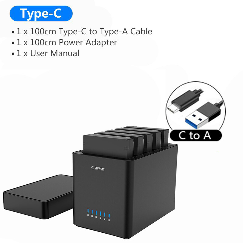 ORICO DS Series 5 Bay 3.5 inch USB Hard Drive Enclosure Magnetic-type SATA to USB3.0/Type-C HDD Case With 12V6.5A Power 80TB Capacity(DS500)