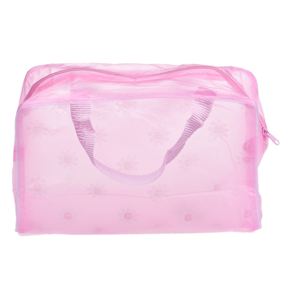 PVC Storage Bag Make Up Organizer Bath Waterproof Transparent Floral Tote Bag for Travel
