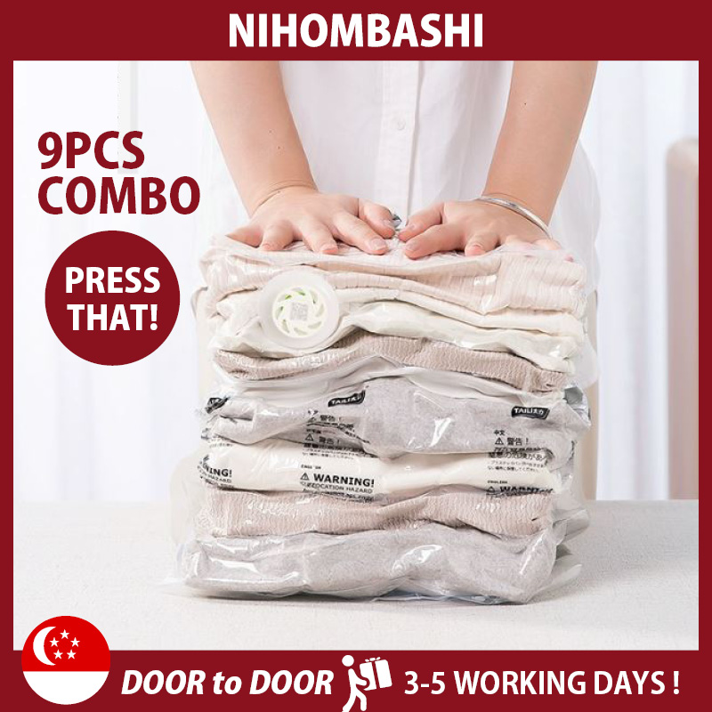 9pcs-Three-Dimensional Vacuum Bags For Clothes No Pump Needed Hand Pressure Storage Bag Closet Clothing Organizer Space Saving Bag