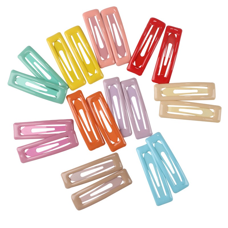 [SG | Safely Coated] 20pc 5cm Colorful Glossy Snap Prong Clips Non-Slip Hair Clips Barrettes for Kids Girls Ladies Women, in Drop & Rectangle Shape