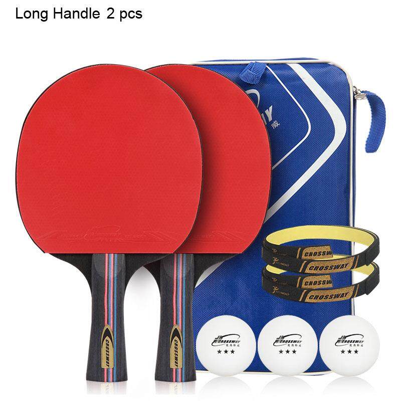 2022- 2pcs/lot Table Tennis Bat Racket Long Short Handle Ping Pong Paddle Racket Set With Bag 3 Balls Double Face Pimples In