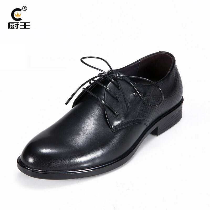 Kitchen King Men's Leather Shoes Genuine Leather Hotel Work Shoes Full-grain Leather Waterproof Non-Slip Kitchen Chef Shoes Soft Bottom Casual