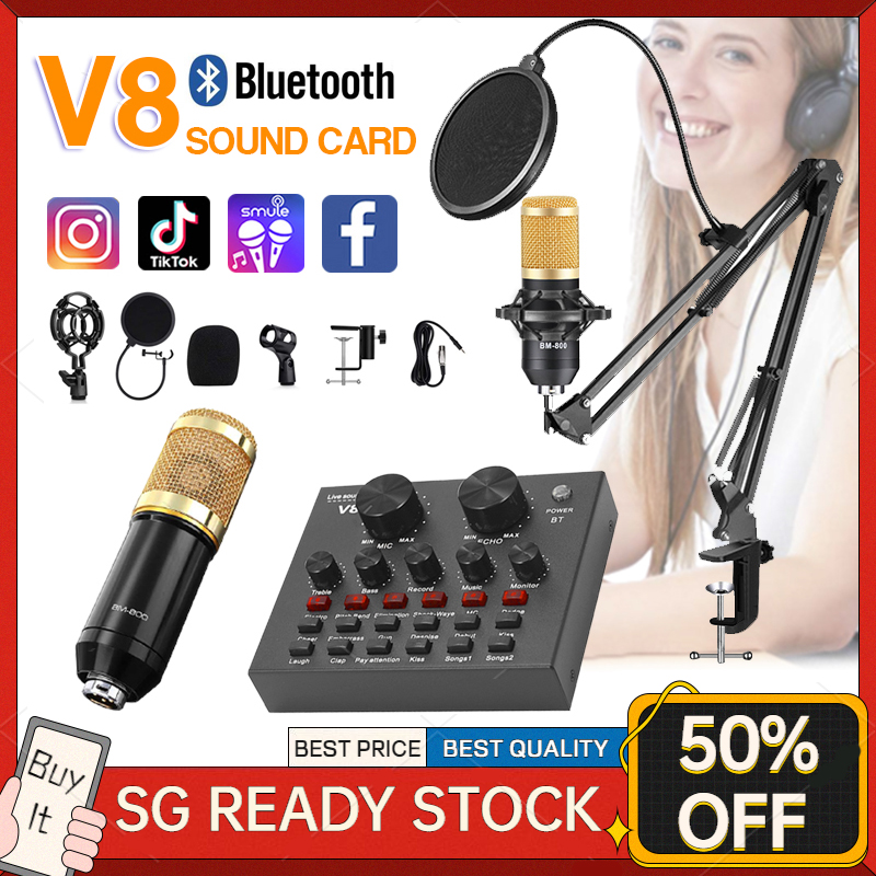 V8 Sound Card With BM800 Microphone Live Broadcast Equipment Full Set Of Mobile Phone Mic Kit Sing Vocal Audio