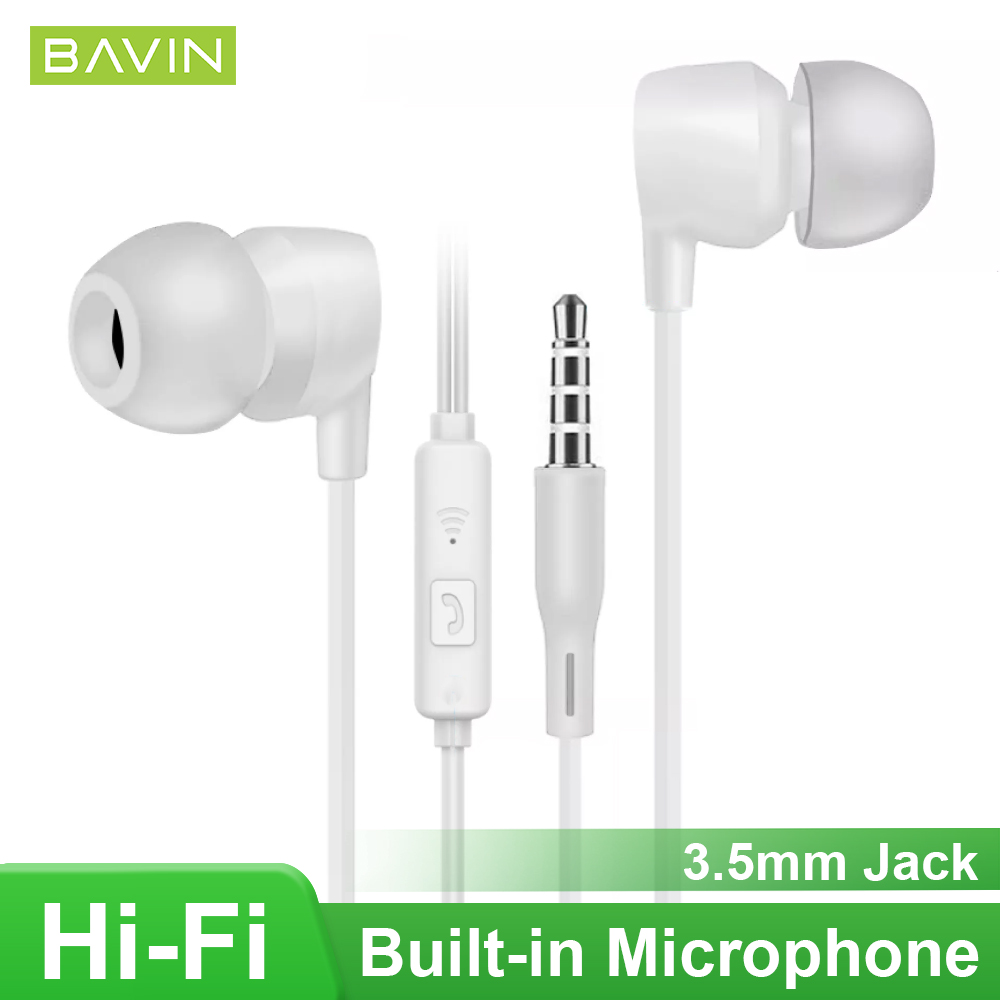 BAVIN Earphone Wired Headset 3.5mm Jack with Built-in Mic Waterproof and Silicone Bud for Powerful Sounds Comfortable On-ear HX851