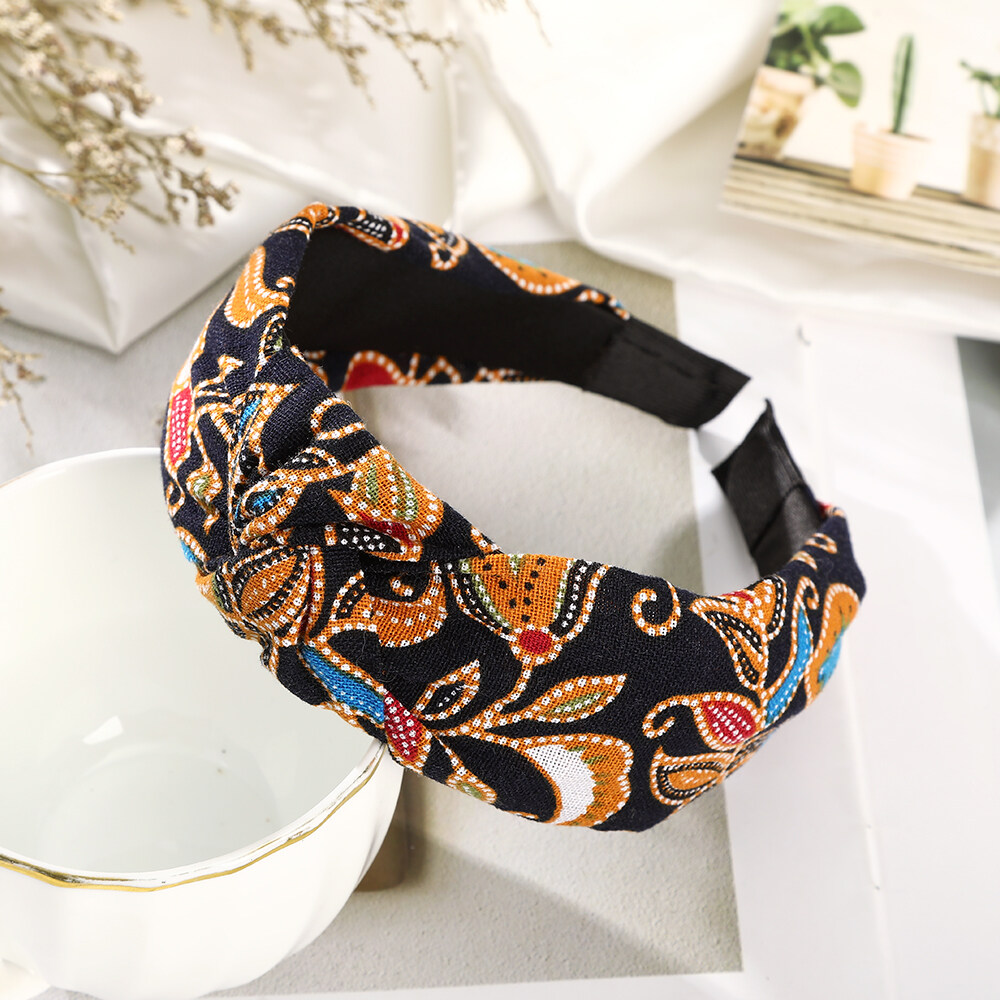 1pc Fashion Korean Style Headband Simple Temperament Printing Knotted Wide-brimmed Headband Ethnic Style Hair Accessories