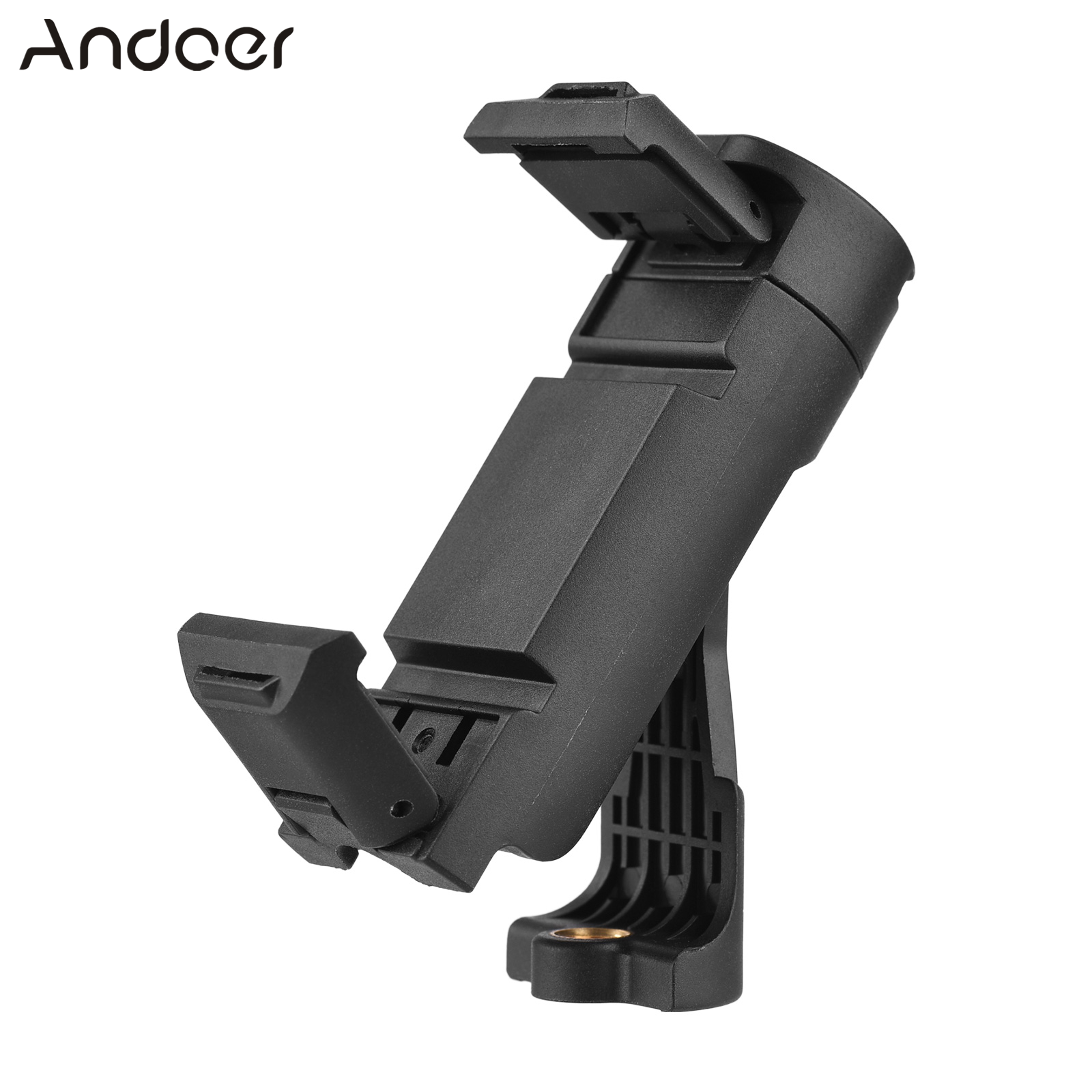 Andoer Universal Phone Holder Foldable Adjustable Rotatable Phone Clip Tripod Mount with 1/4 Inch Screw Hole Cold Shoe Mount for Tripod Microphone