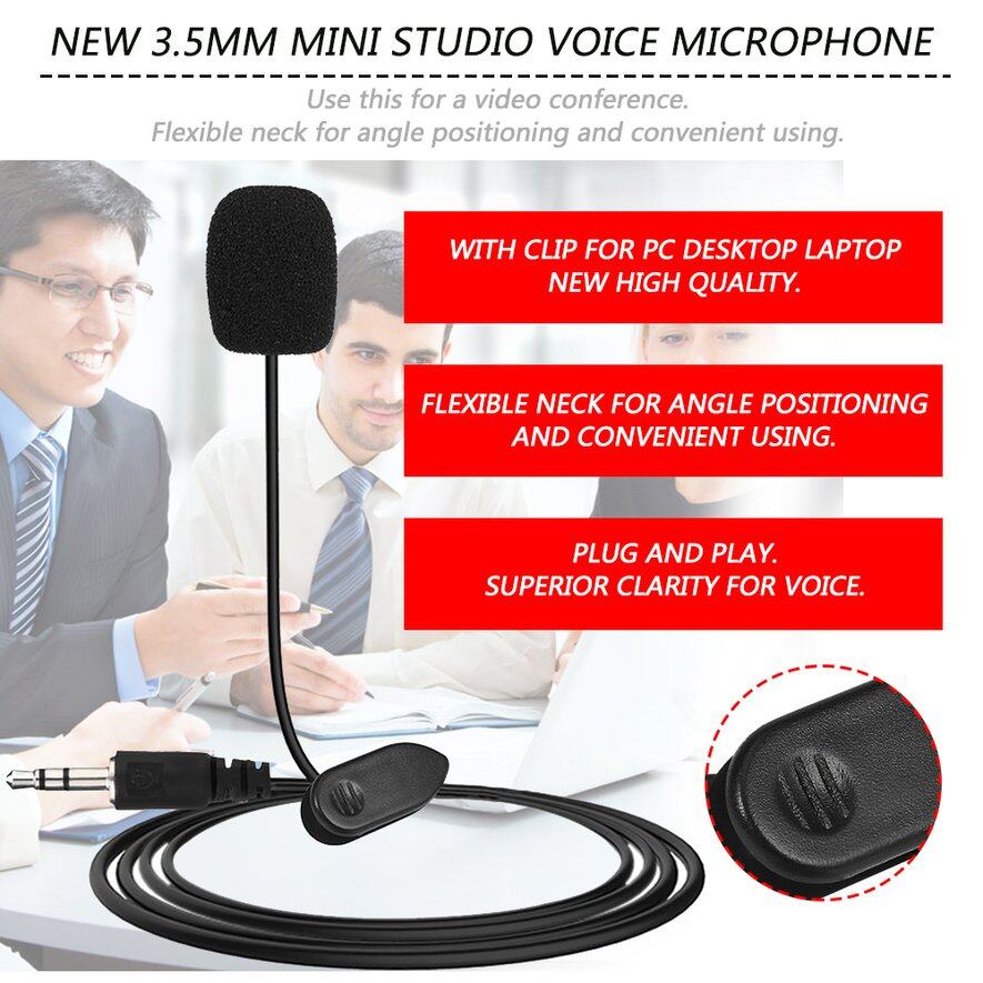 E-ERA New Mini Portable 3.5mm Mini Studio Speech Mic Microphone w/ Clip for PC Desktop Notebook Lectures Teaching Mic Black