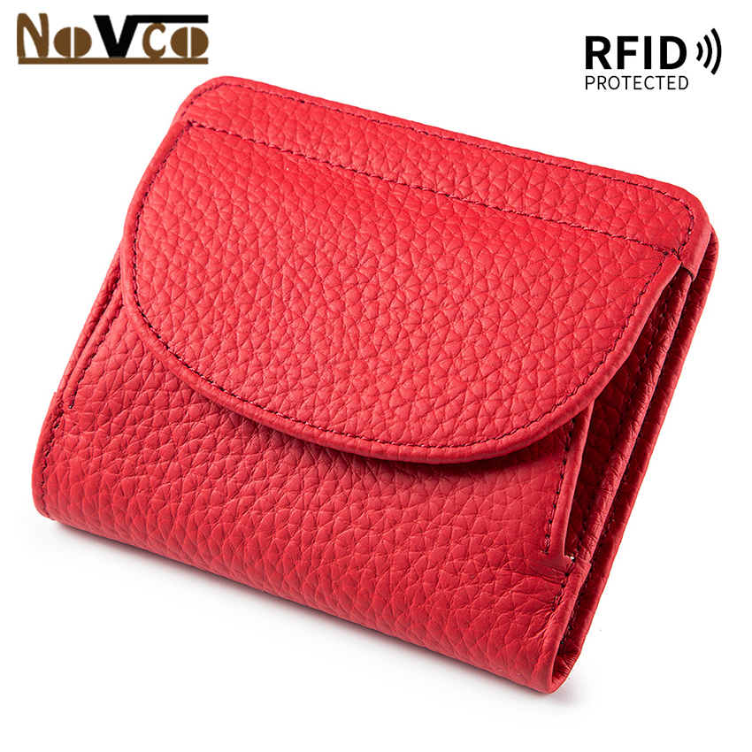 Novco Women's Genuine Leather Wallet, Multifunction Card Holder Wallet for Women, Anti Theft RFID Credit Card Holder, Small Leather Credit Card Wallets Short Compact Cute Small Coin Purse for Women