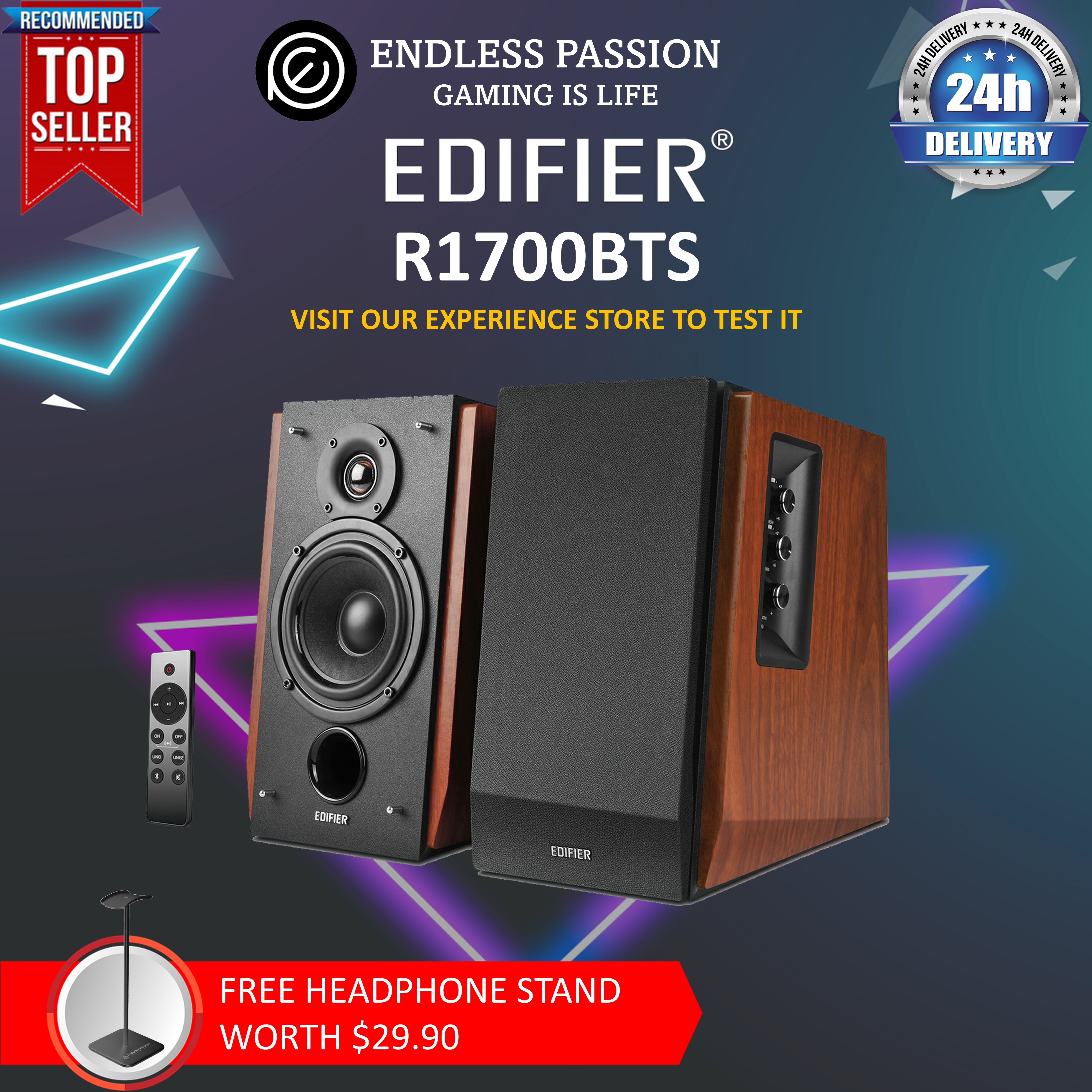 Edifier R1700BTS Active Bluetooth Bookshelf Speakers - 2.0 Wireless Near Field Studio Monitor Speaker - 66w RMS with Subwoofer Line Out
