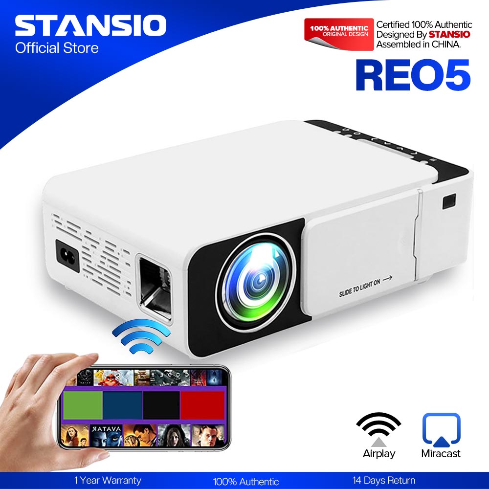STANSIO REO5 WiFi Wireless Mirroring Airplay Phone LED Mini Projector 1080P 3000 Lumens 4K Multi-media HDMI USB LCD Projectors