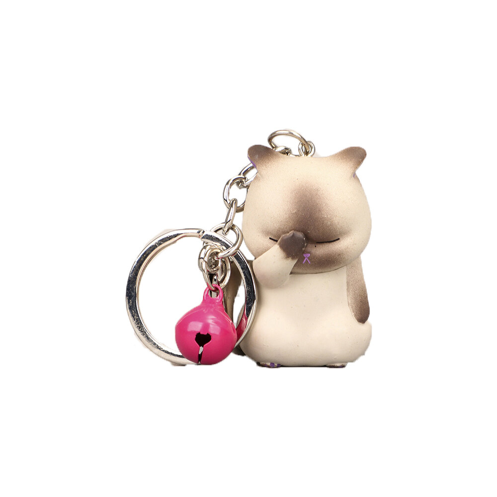 IIWEIKE Ornaments Gifts Fashion Jewelry Bell Car Key Charm Door Key Animal Keyrings Bag Decoration Chubby Kitten Shy Cat Keychains