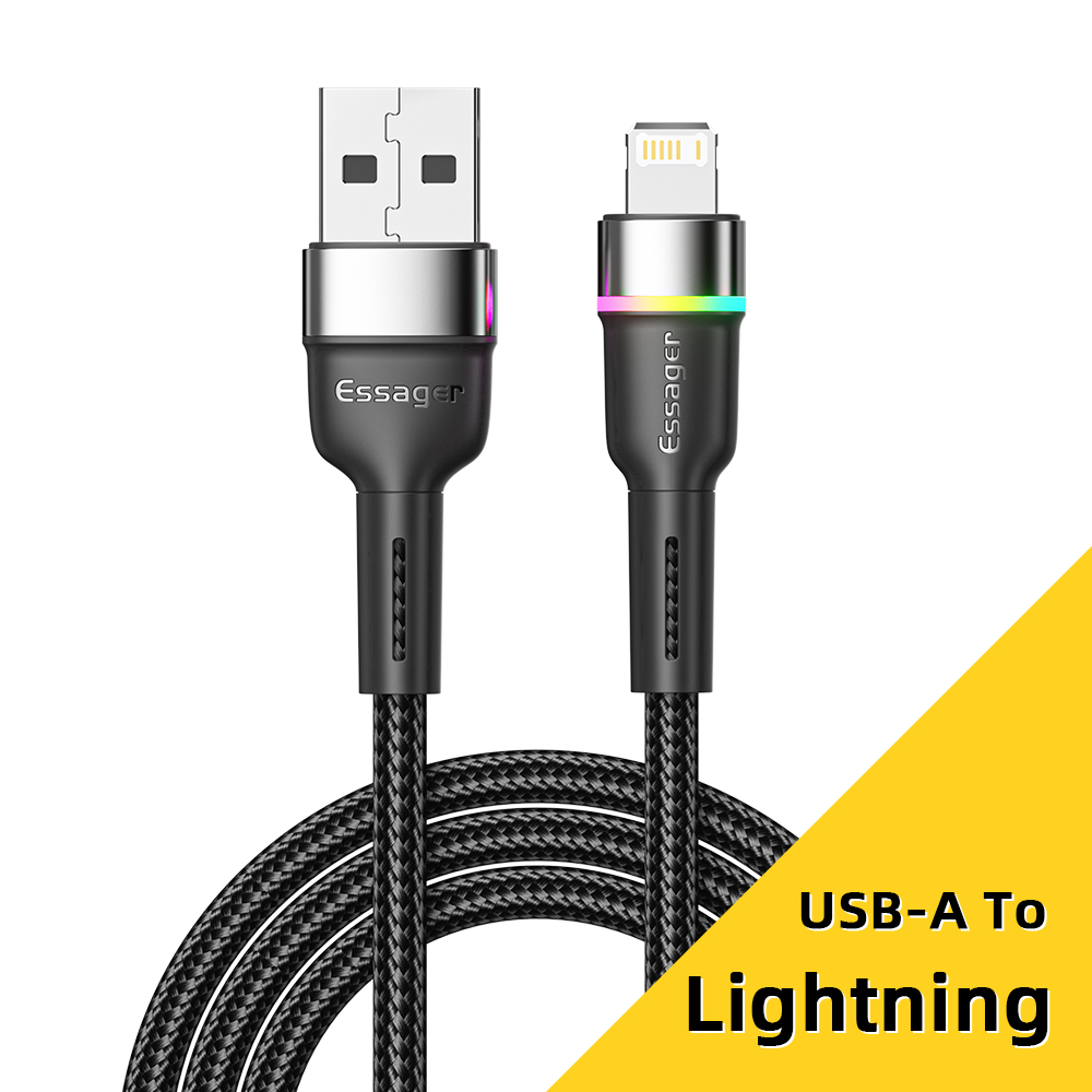Essager 2.4A current to charge the device extremely fast 0.5m/1m/2m/3m Fast Usb Mobile Charging Cable Led Charger For phone 7 8 X XS XR 11 12 13 Charger Data Line Cable