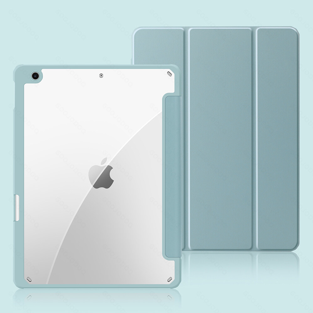 GOOJODOQ For iPad Air 4 Case With Pen Holder Pen Slot (No Pen) iPad 7th Gen iPad 8th Gen Case 2020 Shockproof Plexiglass Back