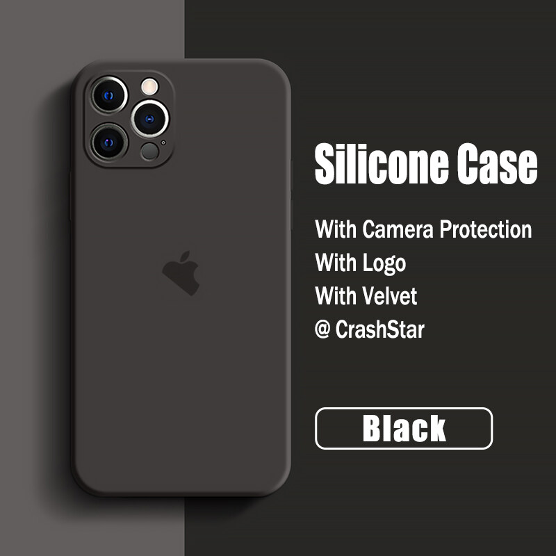 CrashStar With Logo Liquid Silicone Soft Phone Case For iPhone 14 13 12 11 Pro Max Mini X XR XS MAX 8 7 6 6S Plus + SE 2020 Colorful Phone Casing Shockproof Phone Cover With Full Cover Camera Protecti