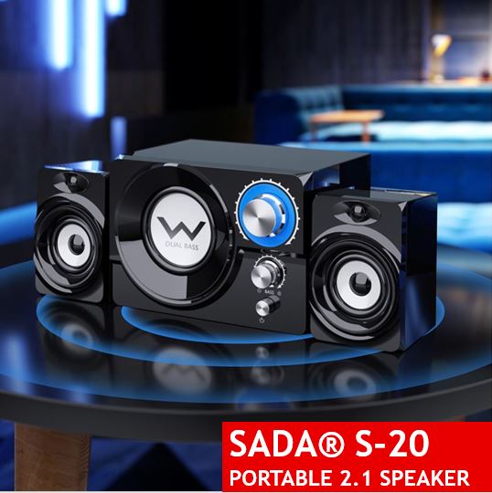 SADA S-20 2.1 Mini Black Wooden Subwoofer Portable Music USB Computer Speaker for Desktop / TV / PC / Smartphone