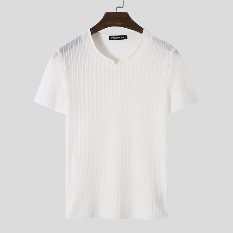 INCERUN Mens Short Sleeve V-Neck Casual Sport Gym T Shirts Fit Muscle Tee Blouse (Korean Style)