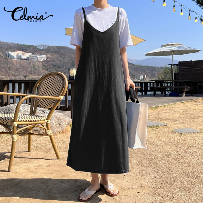 Muangee Women's Denim Look Dress Sleeveless Maxi Sleeveless Casual Loose Holiday Beach Sundress Celmia #4