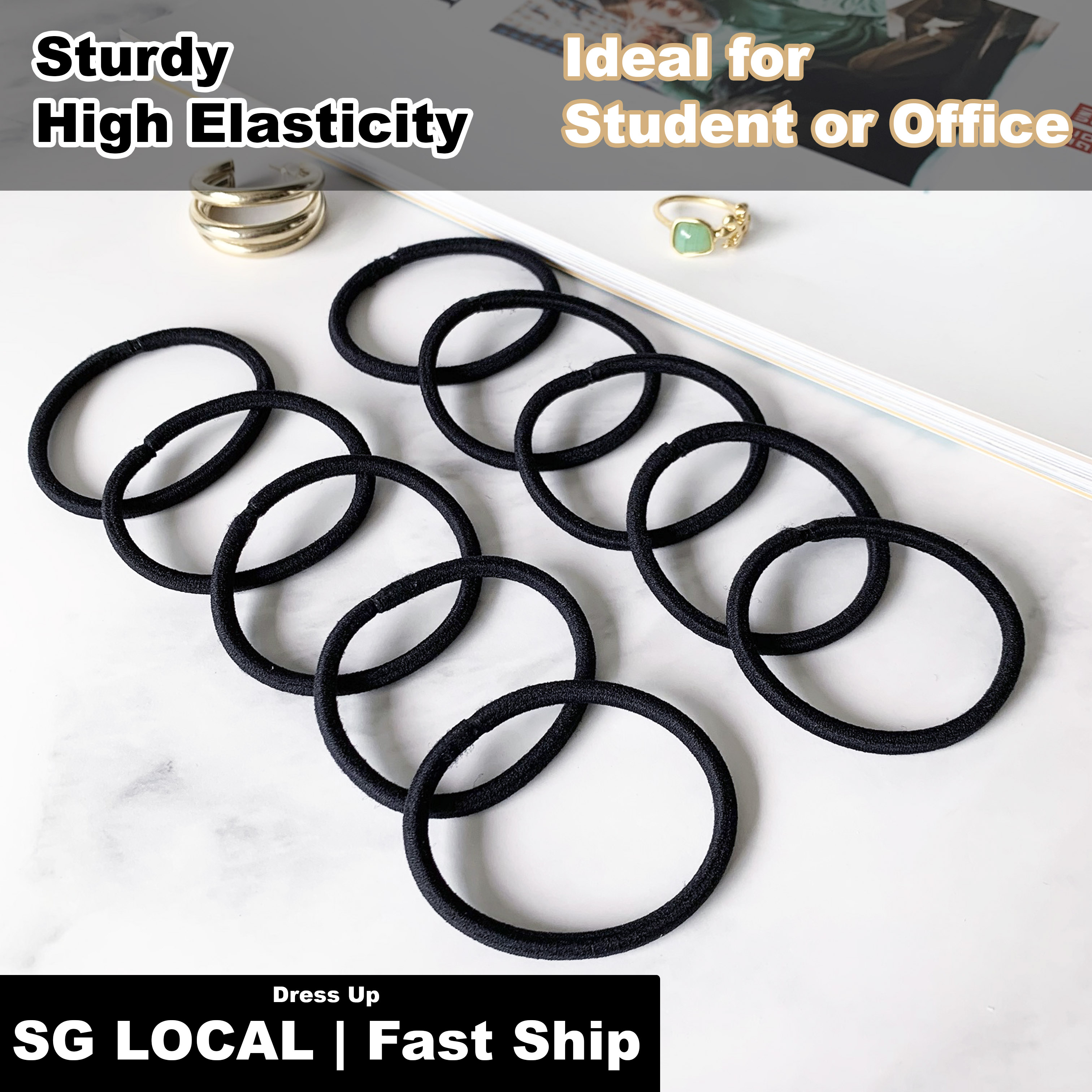 [SG | Thick & Sturdy] 10-20pc Set 4mm Simple Black Hair Tie Hair Rope Hair Band for School Student and Office Outfit, Dress Up