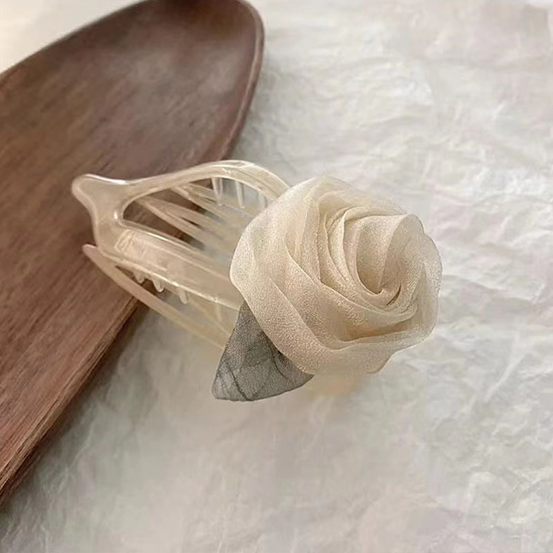 French Lace Mesh Camellia Hair Claws for Women Romantic Flower Hair Clips Korean Style Retro Elegant Barrettes Female Hair Accessories