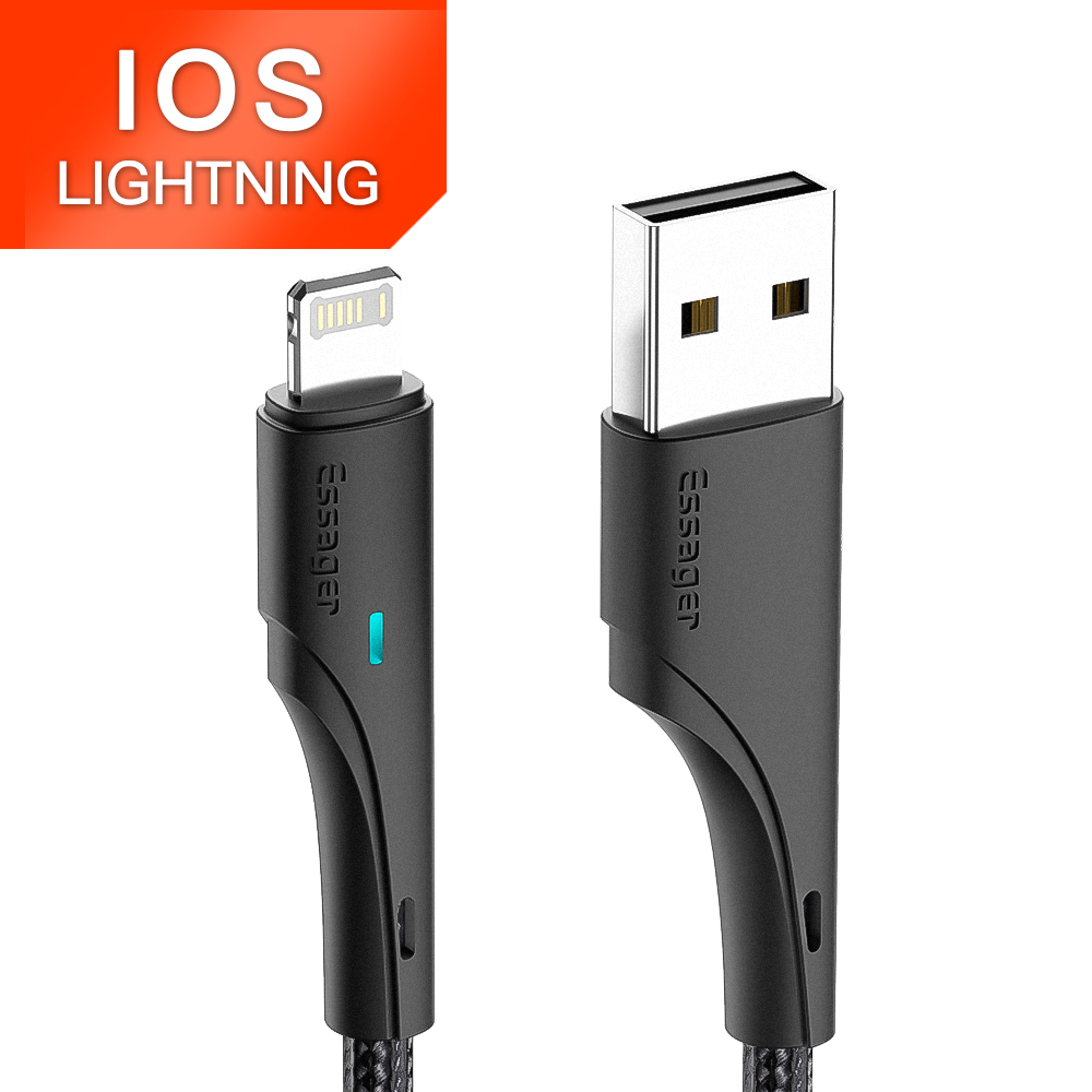 Essager LED 3A USB Type C / Micro/iPhone  Cable For Samsung Huawei Xiaomi Fast Charging USB-C Charger Mobile Phone Cable